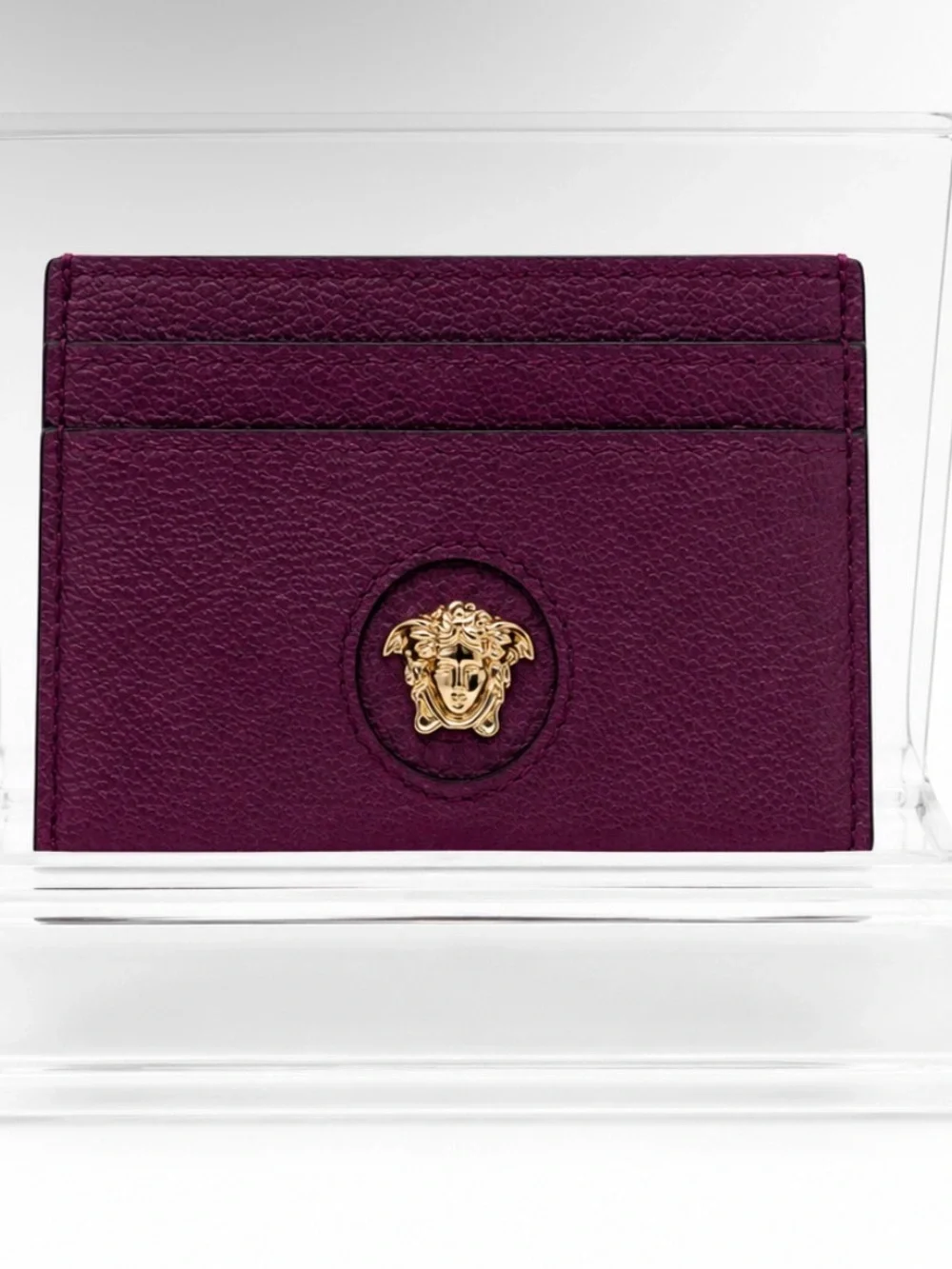 Versace La Medusa Leather Card Holder – Deep Purple/Gold
